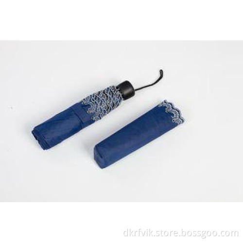 21" 3 Folding UV Parasol Umbrella Flower Lace Blue With Han